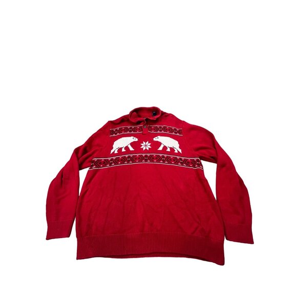 Chaps Mens XL Red Knit Sweater Polar Bear Snowflake Christmas Grandpa Preppy - Picture 1 of 10